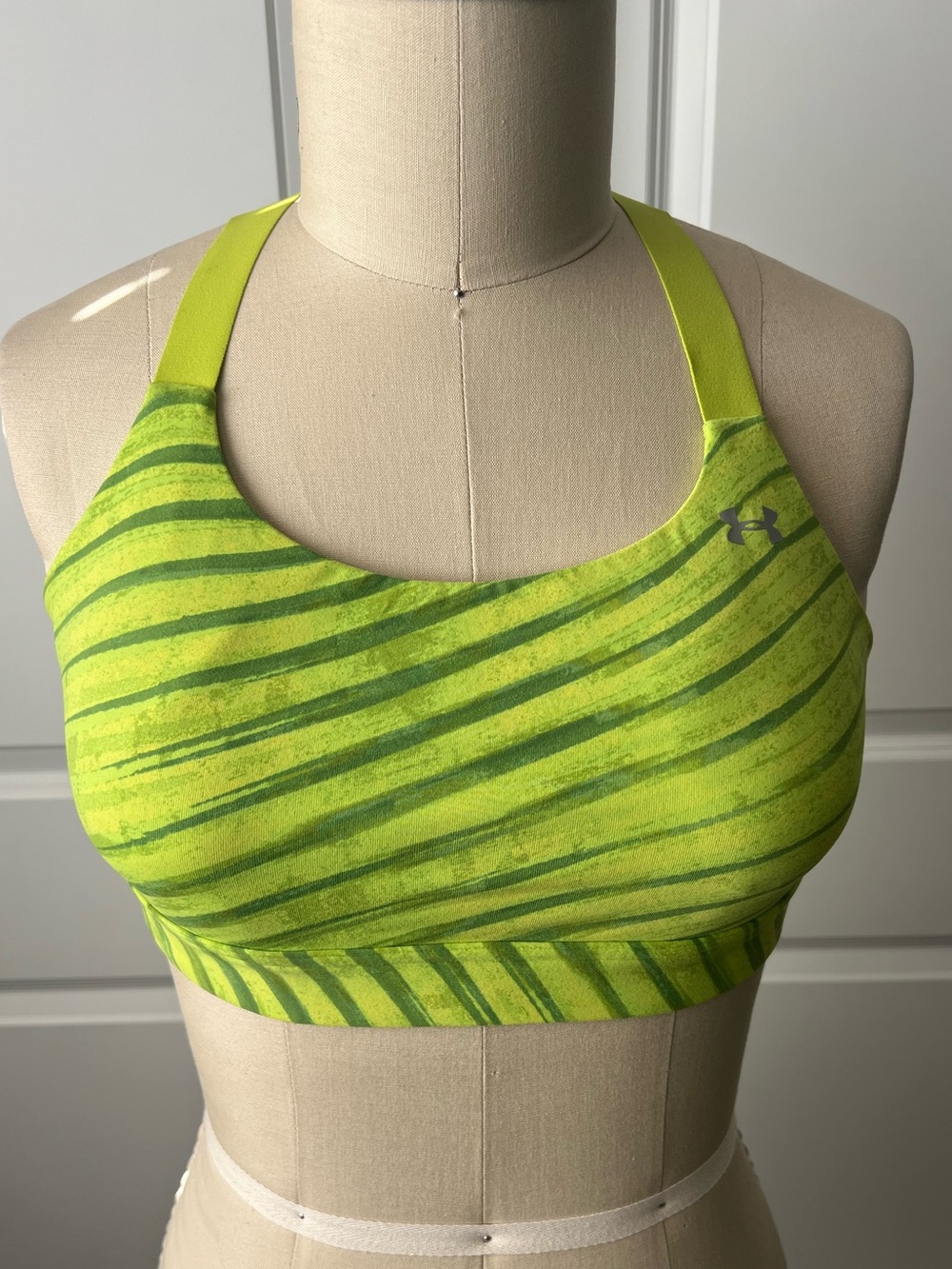 New Under Armour Women's Lime Green Striped Compression Sports Bra